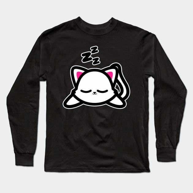 Sleeping Kawaii Cat Long Sleeve T-Shirt by LetsBeginDesigns